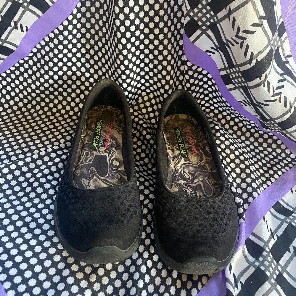 Skechers Women's Microburst One-up Sneaker Size 7.5 Black - Athletic Ballet Flat